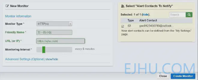 uptime robot 添加监视器